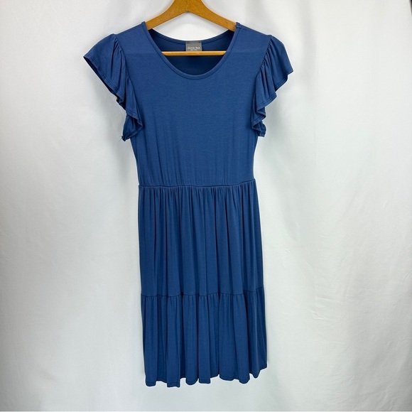Olivia Rae Dresses & Skirts - Olivia Rae Boho Short Ruffle Sleeve T Shirt Dress Tiered Skirt Blue